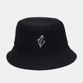 Sombrero de pescador clásico de algodón negro con bordado de hongo blanco para el sol - M (56-58cm) / Negro