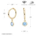Detail of 925 sterling silver gold hoops with light blue 5A zircon and size markings - 925 Silver / March Gold Plated (Light Blue Zirconia)