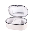 Oval white PU leather jewelry box with mirror and soft velvet ring storage slots - Pearl Silver