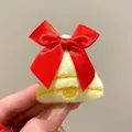Cute plush Christmas bell badge with a red silk bow for sweaters and bags - Plush Bell