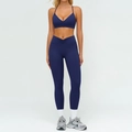 Set da yoga blu navy con reggiseno sportivo scollo a V e leggings a vita a V - Taglia S / Top E Pantaloni / Reggiseno sportivo + Leggings / Blu Notte