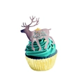 Rose gold reindeer cupcake topper with Merry Christmas cutout on a teal cupcake - Rose Gold Reindeer