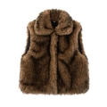 Front view of a brown faux fur vest with premium plush texture on a white background - Dark Brown