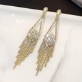 Elegant silver tassel drop earrings with sparkling rhinestones for evening parties - Silver Inverted V Full Diamond Tassel (695)