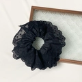 Elegant large black double-layered floral lace scrunchie with detailed hollow pattern - Q449-3 Black Double Layer Lace
