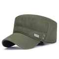 Army green cotton flat top cadet hat with metal brand plate and breathable eyelets - 55-60cm (Adjustable) / Army Green