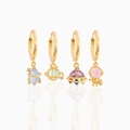 Space-themed gold earring set with rocket and astronaut charms featuring colorful zircon - 4-Piece Space Theme Set (TZ00079 Gold) / Gold
