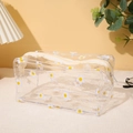 Waterproof clear PVC cosmetic bag with yellow daisy print and beige zipper closure - 18x9x9cm / Yellow Small Daisy