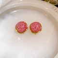 Pink square faux stone stud earrings with gold trim for elegant women fashion - 77# Silver Earring Post - Gold Pink Square Faux Stone Texture