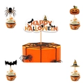 Halloween Happy Halloween Kuchendekoration Set mit Kürbis Fledermaus und Spinne - Tortenaufsatz Set (1 Groß 12 Klein)