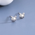S925 sterling silver bear stud earrings with polished mirror finish for daily wear - Bear / White Gold