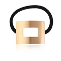 Elastico per capelli nero classico con ciondolo rettangolare in metallo dorato spazzolato - Oro Spazzolato