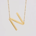 Minimalist 18K gold plated stainless steel necklace featuring letter N pendant charm - Gold Letter N (With Chain)