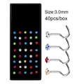 Lot de 40 piercings de nez en acier inoxydable avec strass de 3mm et boîte de rangement - Barre Courbée / 3.0mm / Multicolor (40 Pieces Pack)