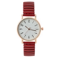 Red bamboo-style stretch band watch for women with a rose gold case and white dial - Red