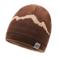 Gorro de punto marrón oscuro con jacquard de montaña beige y etiqueta lateral - Talla única / café