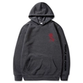 Dark gray hoodie with red rose print and People Are Poison sleeve lettering text - Dark Grey 345