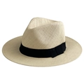 Cappello di paglia panama pieghevole color crema con nastro nero elegante per l'estate - M (56-58cm) / Cachi