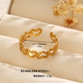 18K gold plated stainless steel open ring with hollow heart chain design for women - Multi-Heart Chain Style (776)