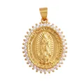 Gold-plated copper oval Virgin Mary pendant featuring sparkling crystal accents - M291135-White-Guadalupe White CZ