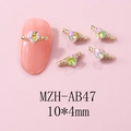 Macro view of 10x4mm iridescent heart nail charms with golden rope trim details - Gold Pink and Green Style (AB47) / 10 Pieces Pack