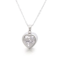 Silver stainless steel heart necklace with clear birthstone and MOM engraving - Steel April (KN226777-K)