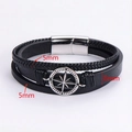 Classic black layered leather bracelet for men featuring a silver compass and magnetic clasp - Compass 1