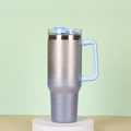 40oz stainless steel tumbler with glitter silver to purple gradient and blue handle - 40oz / Blue
