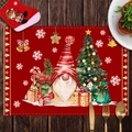 Christmas placemat featuring festive gnome and tree on dark wood dining table - CD30-18