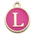 Pink and gold enamel round alphabet pendant featuring letter L for DIY jewelry - 1 Piece (12x14mm) / Rose Red - Letter L