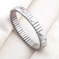 Silver stretch bracelet in stainless steel with three embossed heart charms on fabric - K1301-Silver Embossed Heart