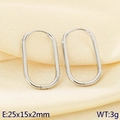 Polished silver oval geometric earrings 25x15mm on a soft textured fabric background - U-Shape (KE117992-KC) / Steel