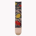 Detailed close-up of Japanese style tattoo stocking with red and yellow peony patterns - Red & Yellow Peony