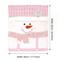 Pink plaid snowman chair cover with sequins and plush fabric, size 52x45cm - Snowman