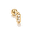 Macro detail of gold geometric cartilage stud with three vertically set cubic zirconia stones - Hexagon / Gold
