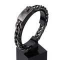 Double-row cuban link bracelet in vintage silver finish with a large rectangle clasp - Fine Style (KB71832-BD)