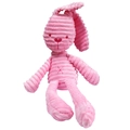 Close-up of pink striped corduroy fabric texture and embroidery on plush bunny toy - Corduroy / Rabbit / Pink