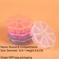 Detail of 8-compartment circular plastic storage box showing pink and blue color options - Round 8-Compartment (Dia 10.4x2.6cm)