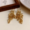 Detail of vintage gold leaf tassel earrings with multi-layer dangling foliage design - Multi-layer Leaf Tassel (27#)