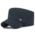 Berretto militare invernale da uomo in tessuto grigio scuro con placca in metallo - Regolabile / Blu navy