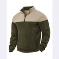 Heren pullover met halve rits in legergroen en beige met een stijlvol gewatteerd detail - S / Legergroen Beige
