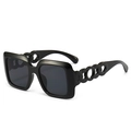 Gafas de sol cuadradas oversize con montura negra y patillas de cadena hueca - Montura Negra Lente Gris