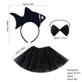 Black goldfish costume set with sequin headband, bowtie, and star tulle tutu skirt - 3D Black Goldfish Headband + Bowtie + Black Star Tutu Skirt Set
