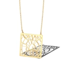 Golden square city map necklace with geometric cutout design on polished steel chain - Moscow Russia / Gold