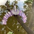 Handmade crown headband featuring purple crystal pillars and a silver crescent moon ornament - Pink