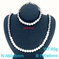 Set collana e bracciale con perle di conchiglia e acciaio placcato oro 18K su busto - Collana + Bracciale (KS222025-Z) / Set di Gioielli Color Acciaio