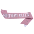 Pink glitter Birthday Queen sash with silver safety pin and white bold lettering - One Size / Pink with White Text - QUEEN