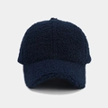 Detailed texture of thick navy blue lambswool fabric on a warm winter baseball cap - Adjustable / Navy Blue