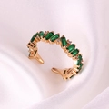 Adjustable gold open ring with rectangular emerald stones and small white crystals - Rectangular Emerald Style Rows (款式6)