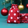 Red Christmas linen drawstring bags featuring white polka dot and snowflake prints - 10*14cm / Red Base White Polka Dot